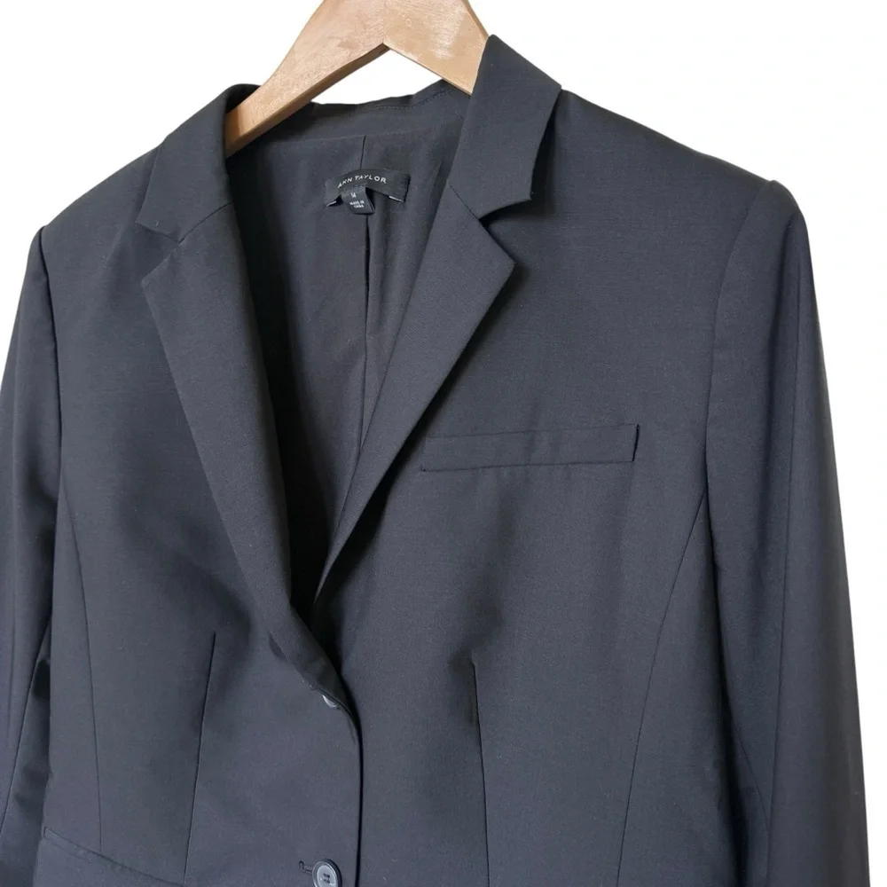 Ann Taylor Women's Black Blazer Jacket 14 Formal Tailored Fit Wool Business